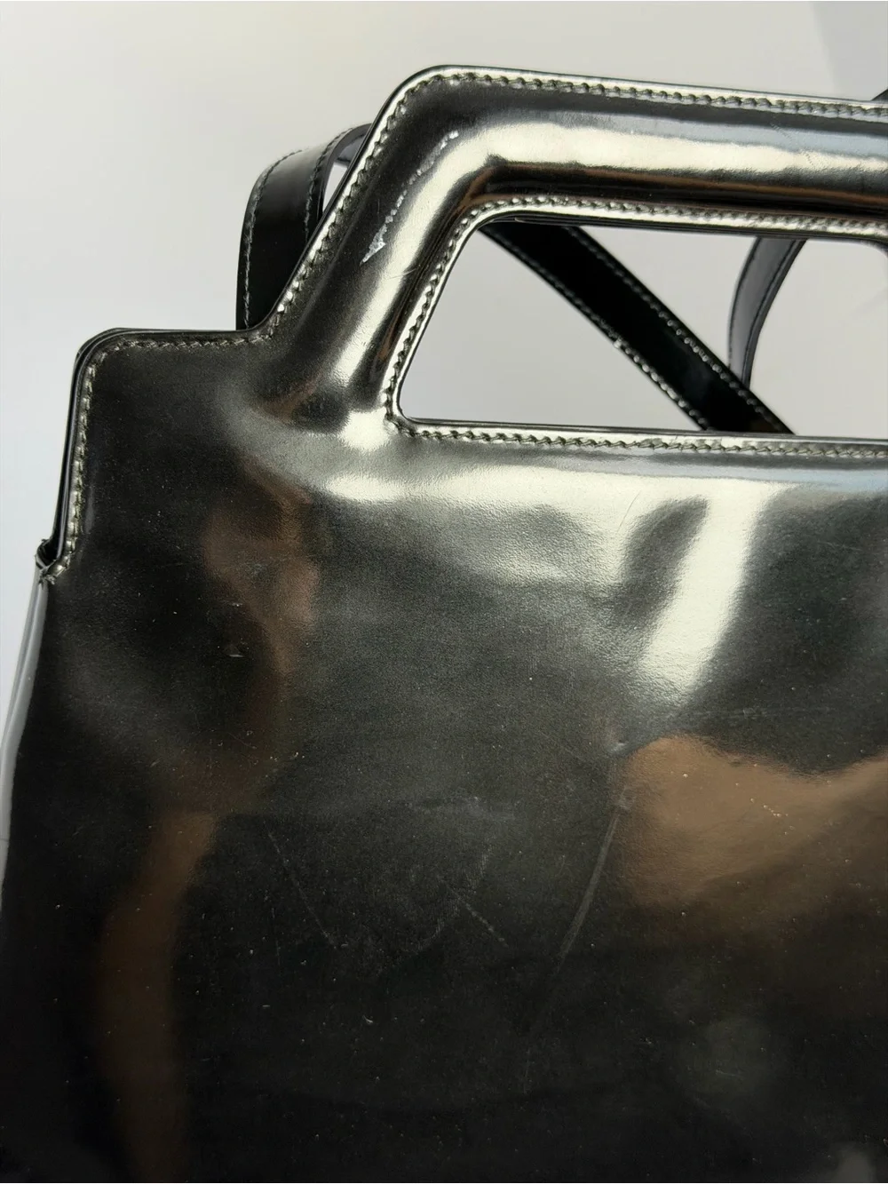 Salvatore Ferragamo Wanda Glossy Black Patent Leather Top Handle Bag